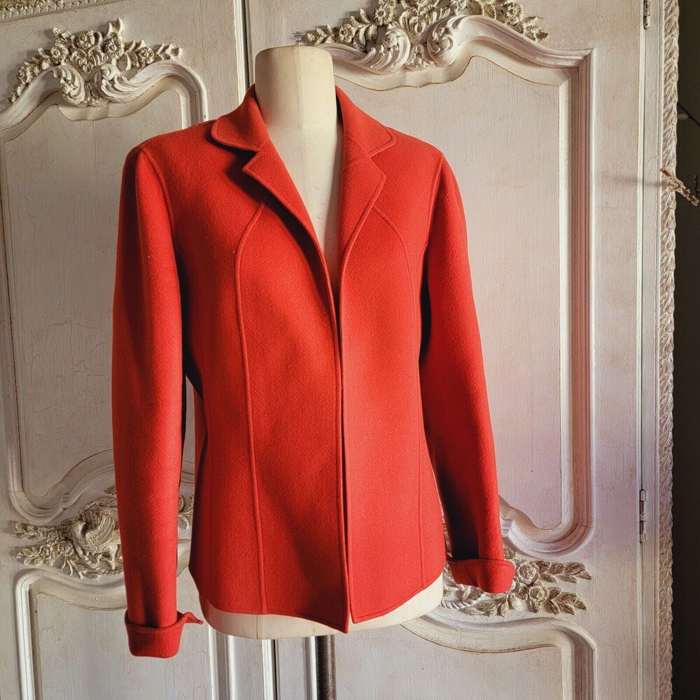 Vintage Talbots Open Wool Blazer Jacket Orange Womens Size 10